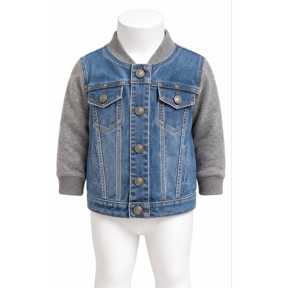 First Impressions Kids Denim Jacket Grey Knit Sleeve Trucker Bomber 24 Month